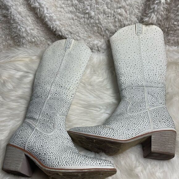 Pierre Dumas Wild Ones Glamour White textile Rhinestone Cowgirl Boots SZ10 - Picture 7 of 13